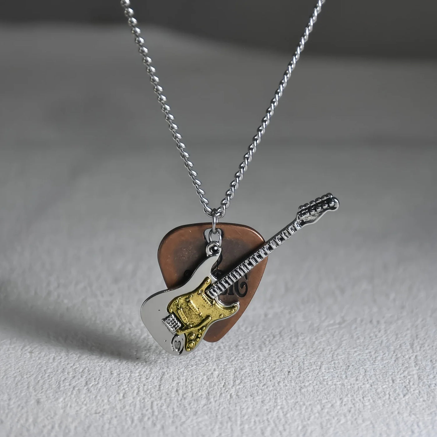 Vintage Guitar & Pick Pendant Necklace