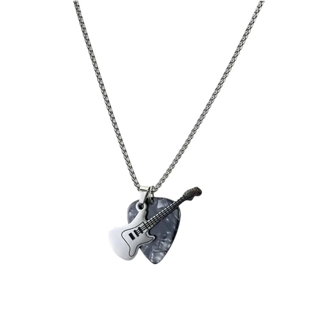 Punk Guitar & Pick Pendant Necklace