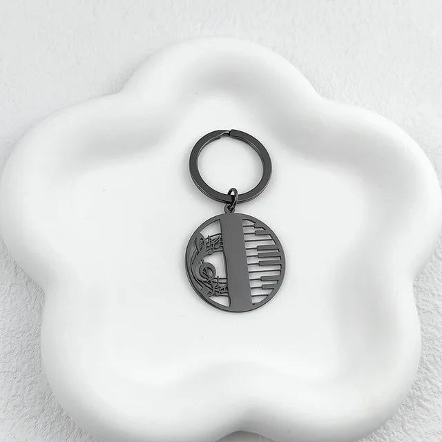 Music Piano Round Pendant Keychain
