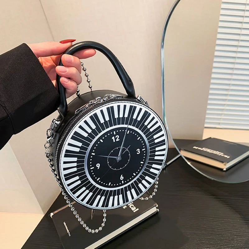 Piano Keys & Vintage Clock Crossbody Bag