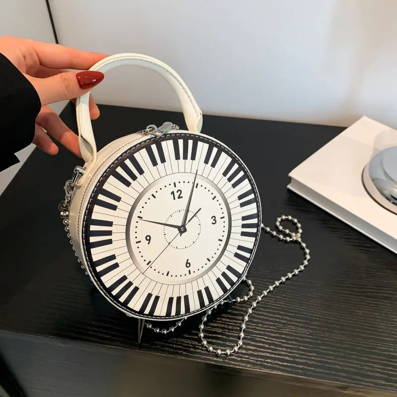 Piano Keys & Vintage Clock Crossbody Bag