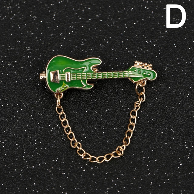 Metal Guitar Chain Brooch Pin