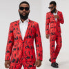 Red Piano Musician Printed Blazer Suit Set