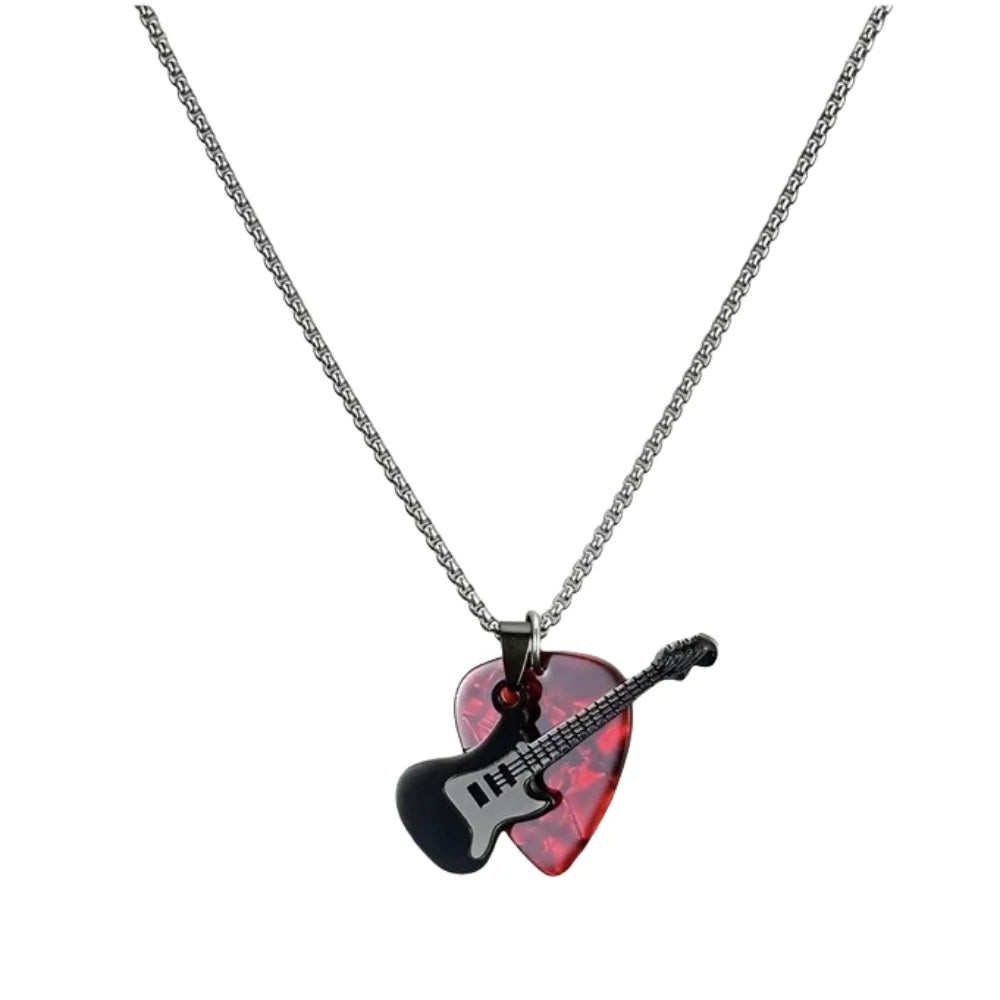 Punk Guitar & Pick Pendant Necklace