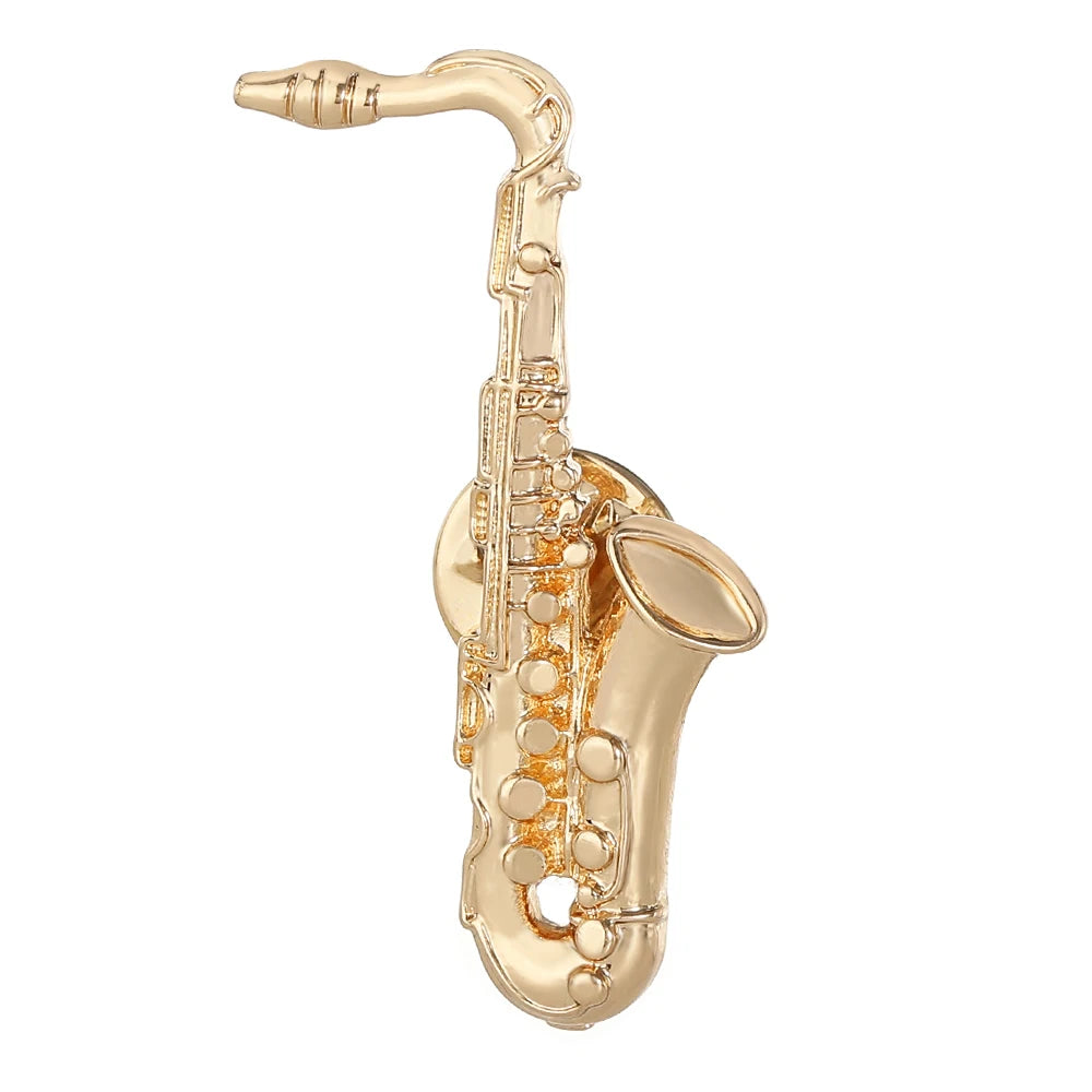 Jazz Music Instrument Shaped Brooch Pin (Trumpet Flute Violin Saxophone)