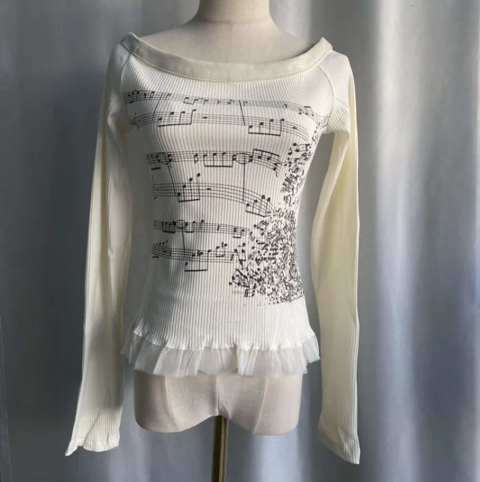 Music Print Long Sleeve Top