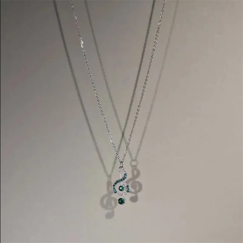 Rhinestone Treble Clef Music Note Necklace