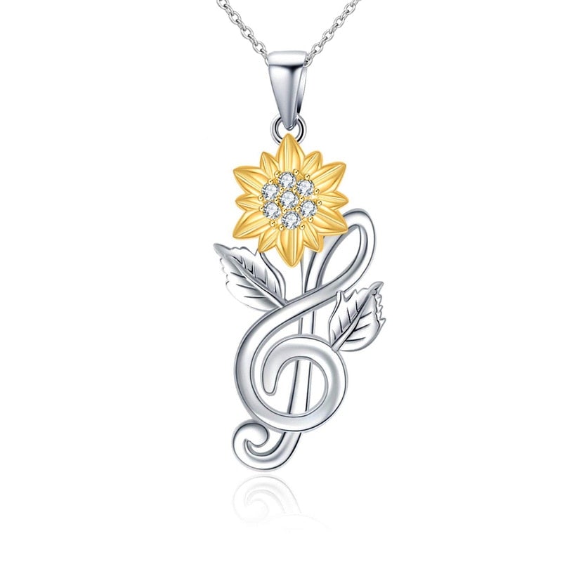 Sunflower Music Heart Quote Necklace
