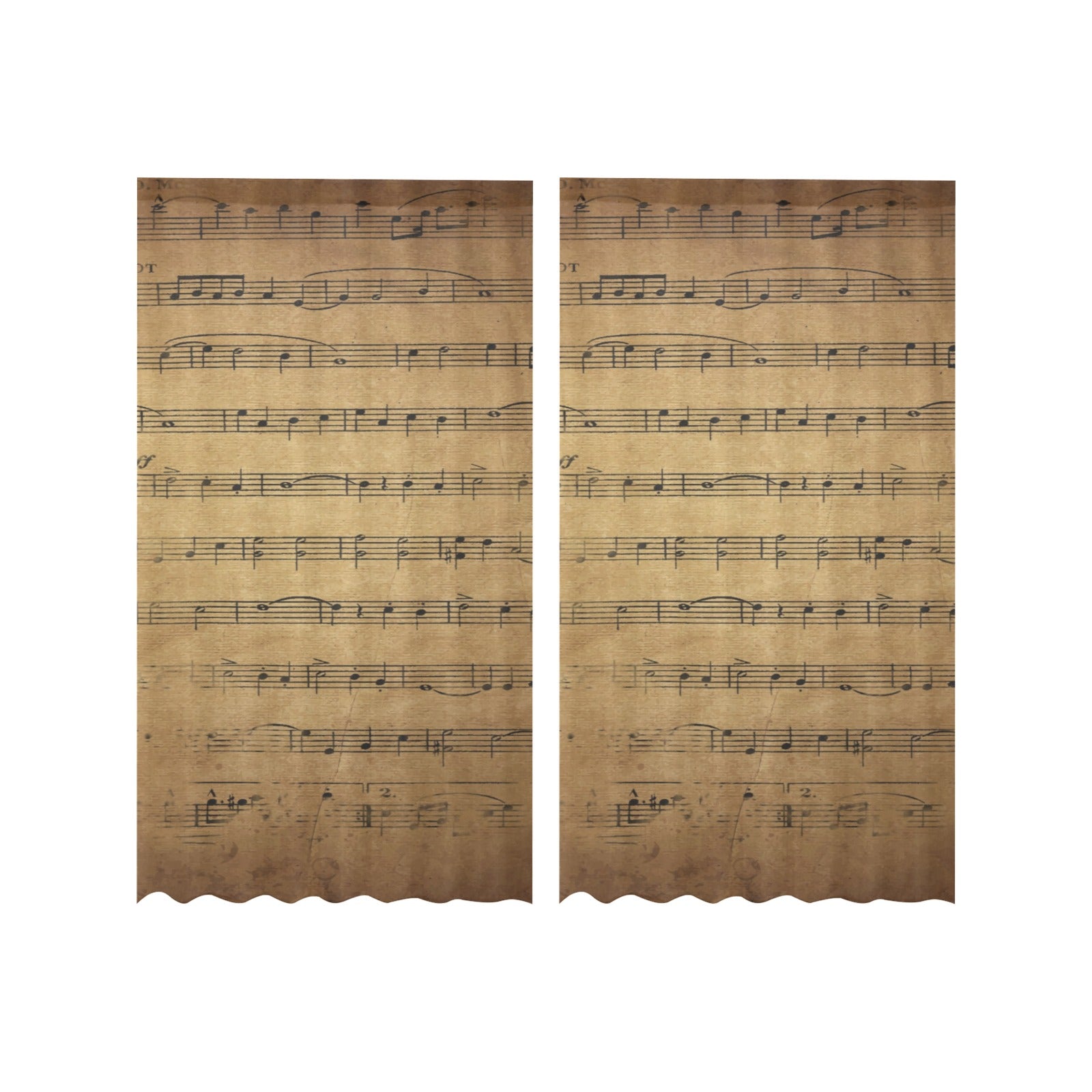 Vintage Music Gauze Curtain 28"x63" (Two Pieces)