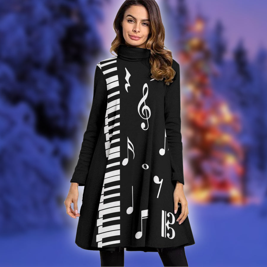 Piano Keys Music Black High Neck Dress