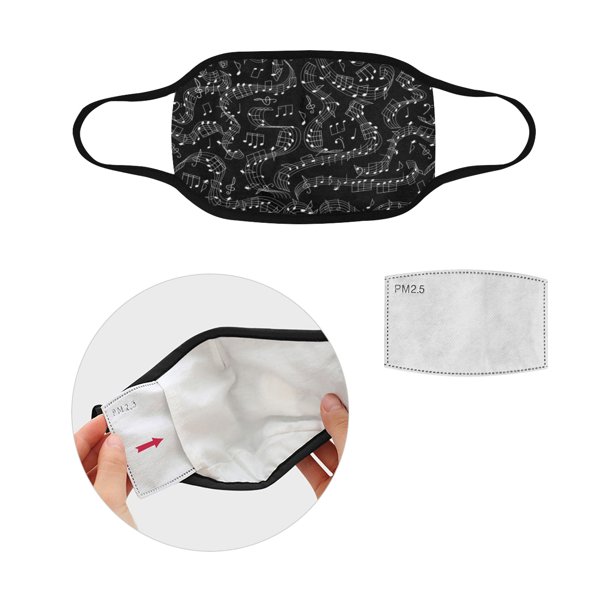 Music Notes Black Pattern Mask