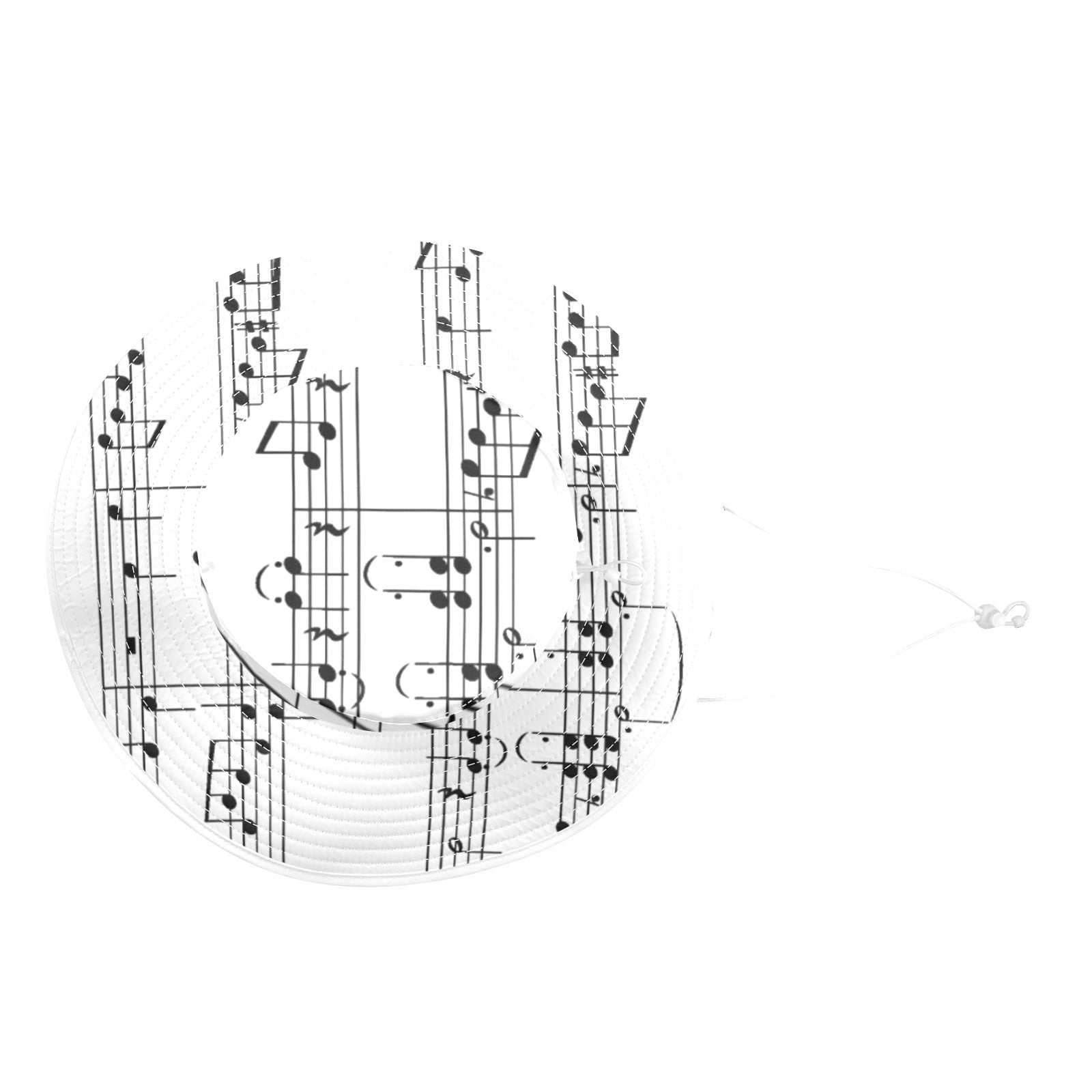 White Music Notes Wide Brim Bucket Hat