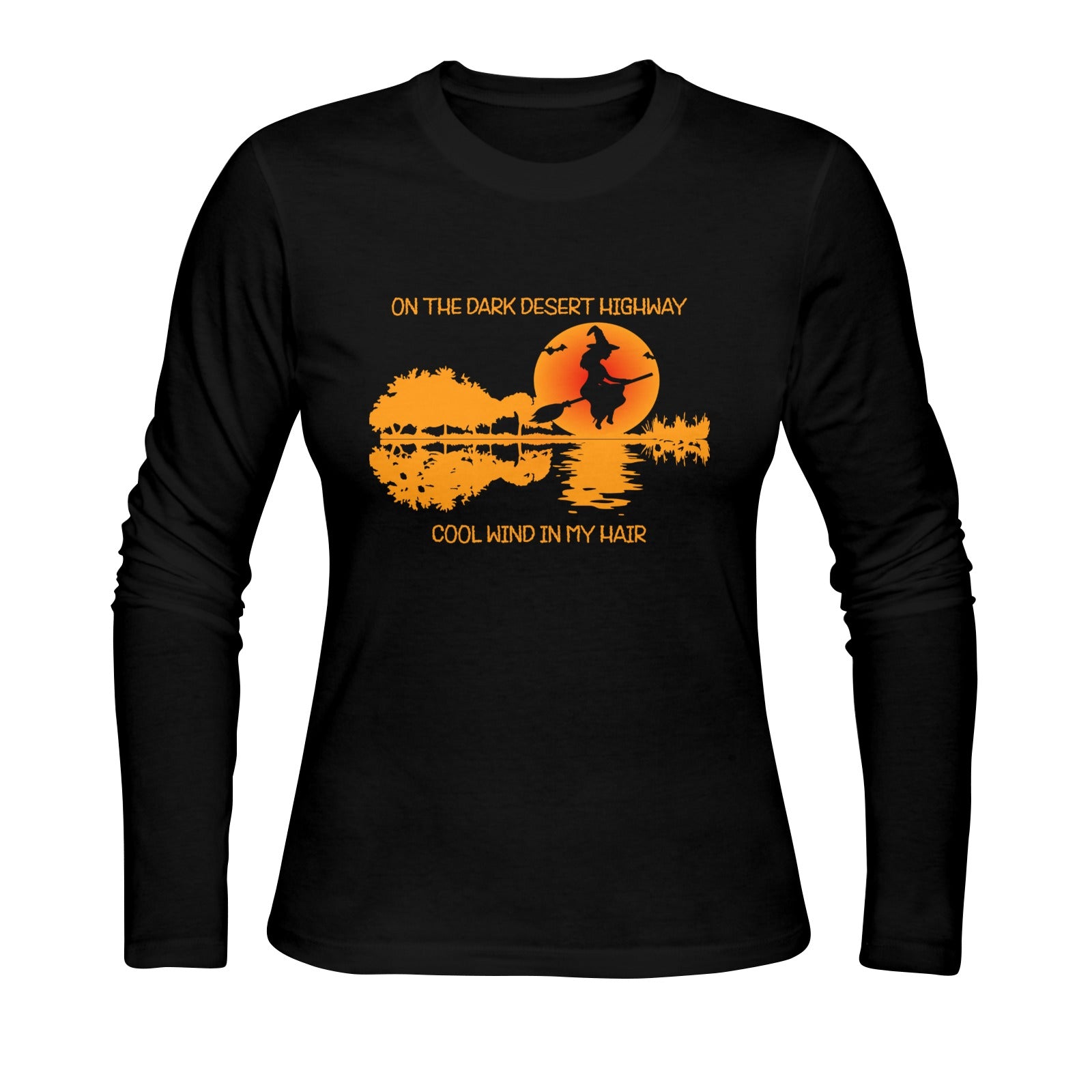 Guitar Witch Flying Long Sleeve T-Shirt