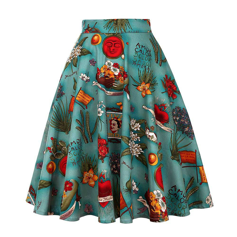 Frida Kahlo Print Retro Skirt