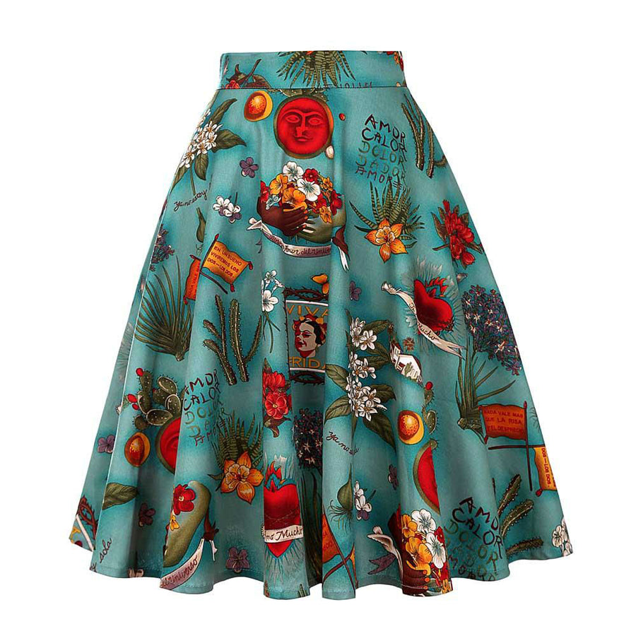 Frida Kahlo Print Retro Skirt