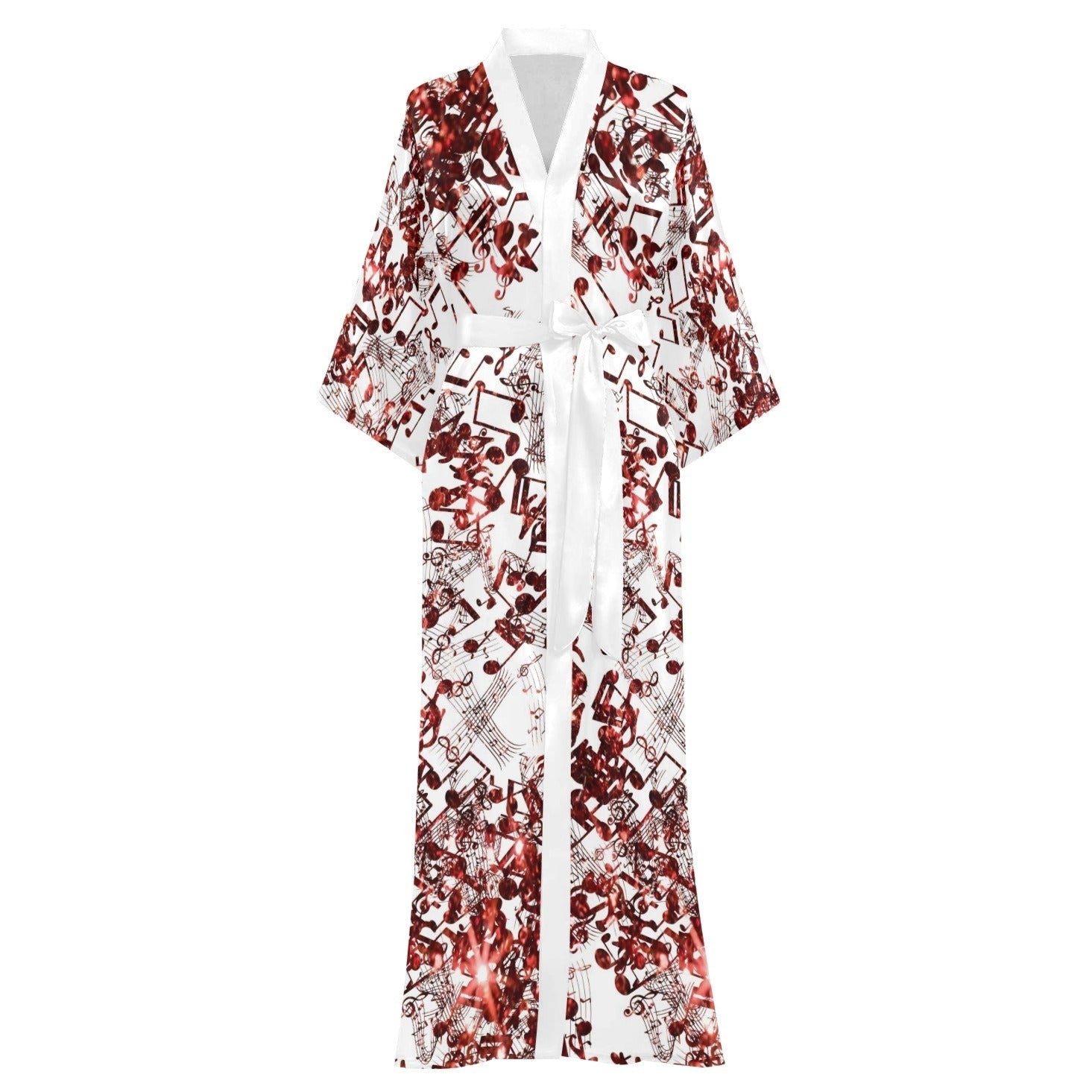 Red Music Notes Kimono Robe