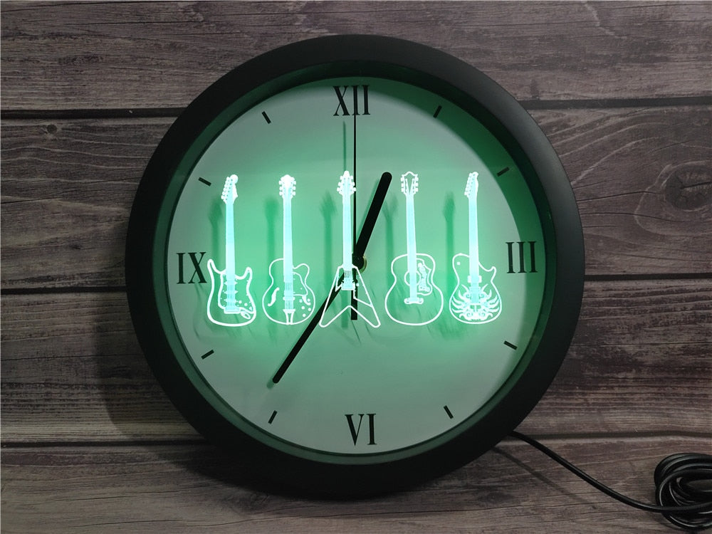 Led Guitar Wall Clock