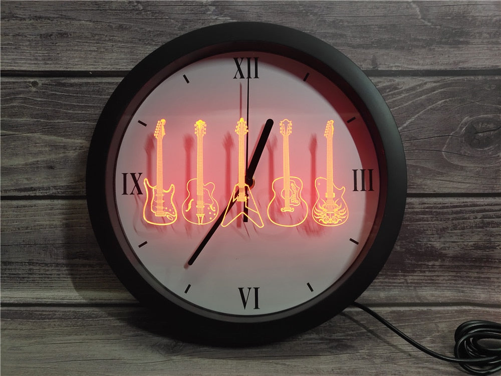 Led Guitar Wall Clock