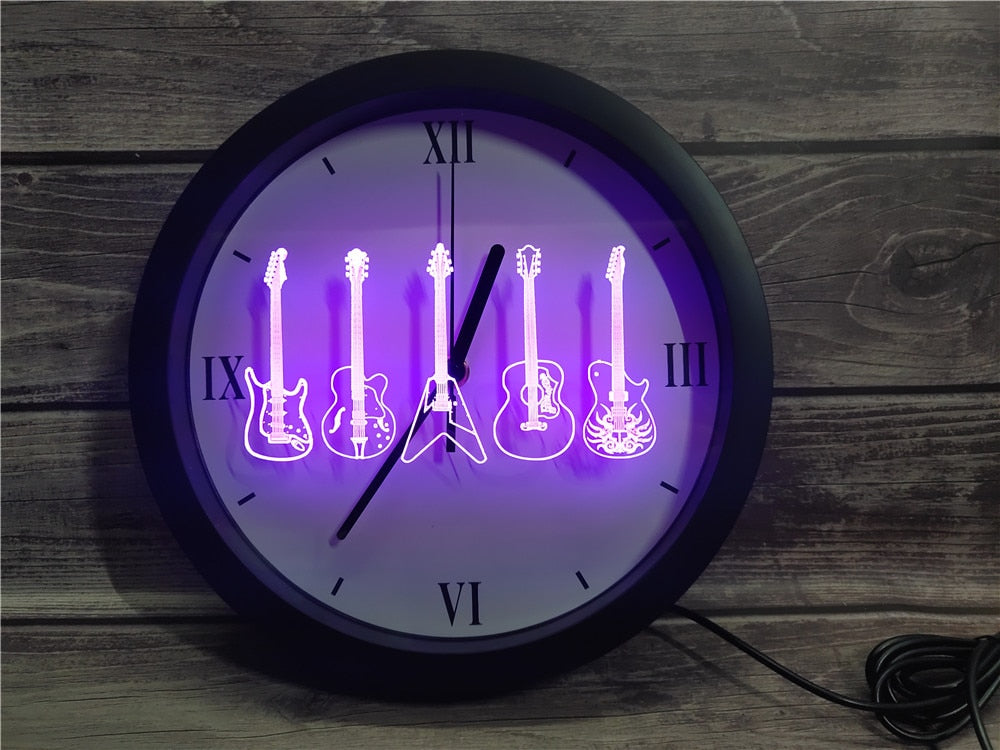 Led Guitar Wall Clock