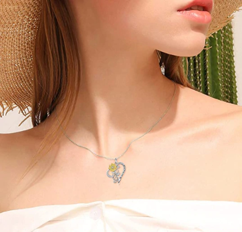 Music Notes Heart Sunflower Necklace