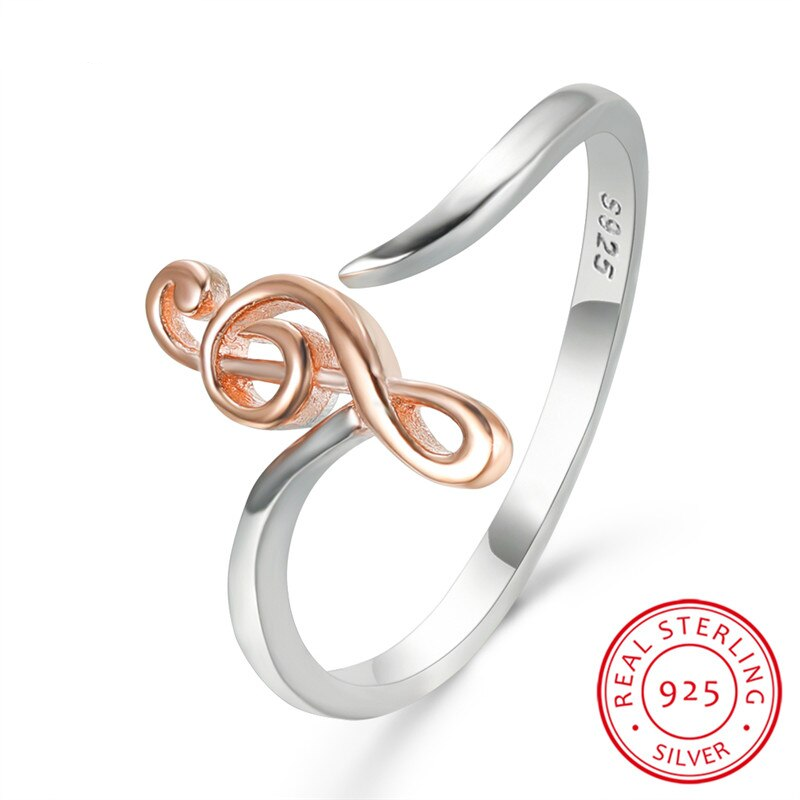 Rose Gold Treble Clef Silver Ring
