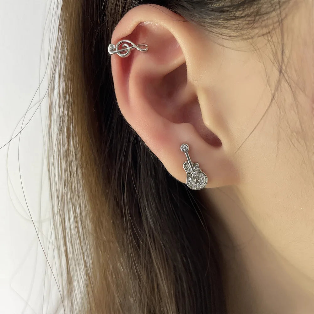 1pc Music Treble Clef / Guitar Clip Earring
