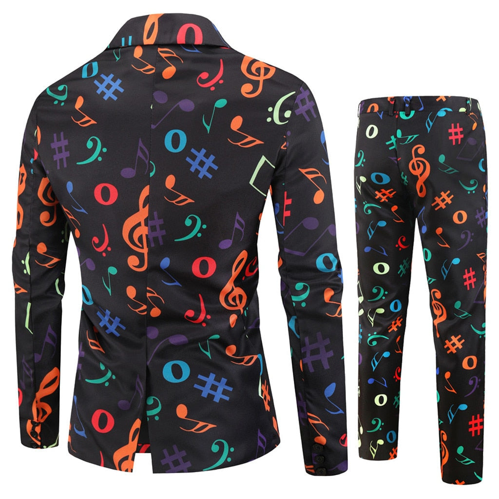 Colorful Music Notes Men's Suit Set (2pcs - Blazer & Pants)
