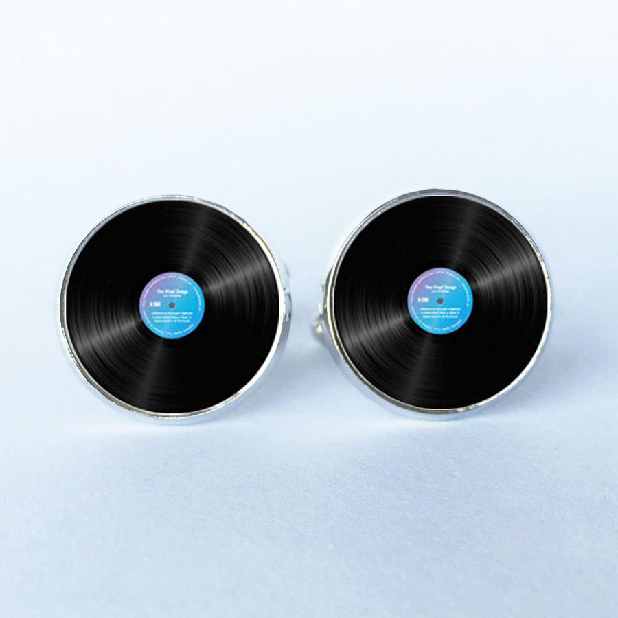 Silver Black Round Music Cufflinks - Artistic Pod