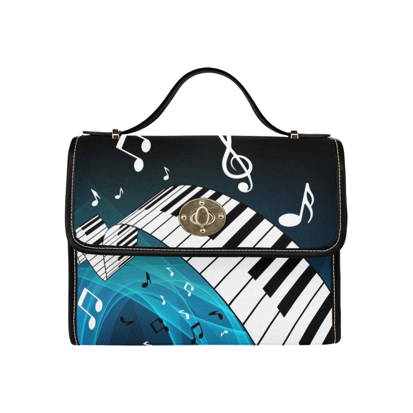 Blue Piano Print Canvas Bag
