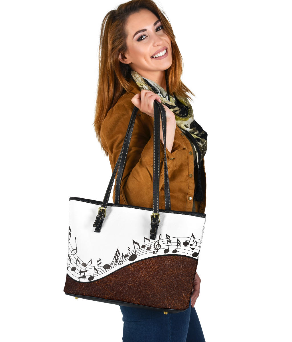 Musical Notes Small Leather Tote Bag