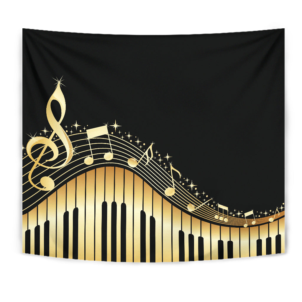 Piano Keys With Musical Notes Tapestry