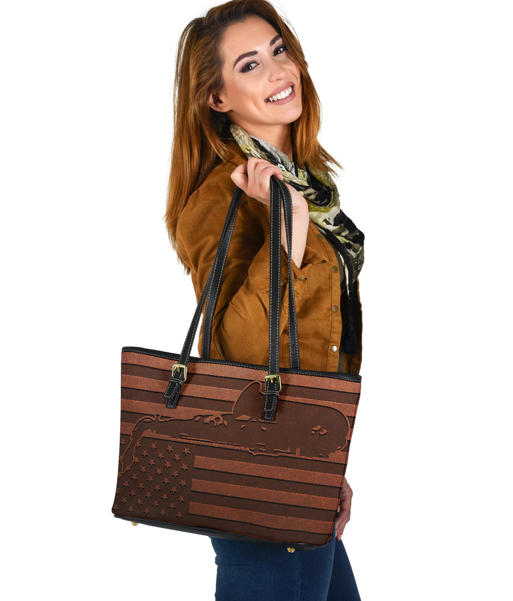 Saxophone American Flag Leather Tote Bag