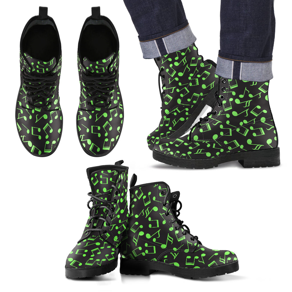 Musical Notes Green Leather Boots - Men / US5 (EU38) - { shop_name }} - Review