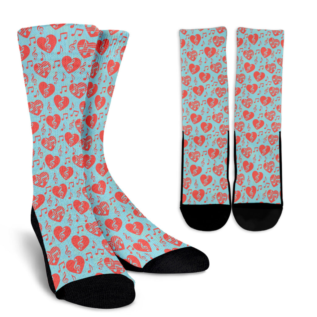 Treble Clef Hearts Crew Sock