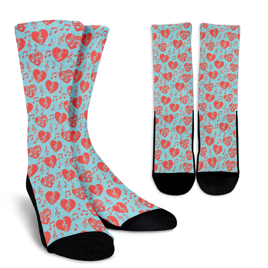 Treble Clef Hearts Crew Sock