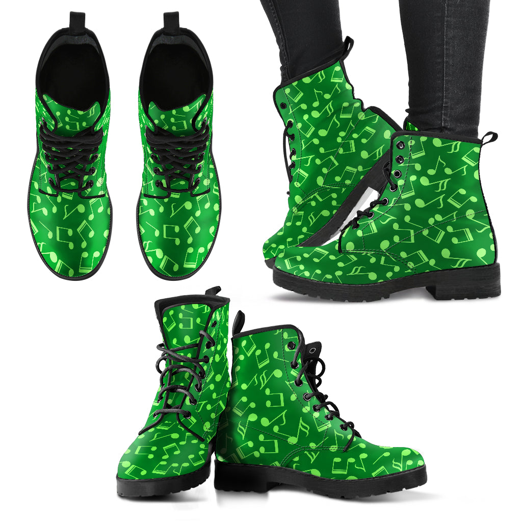 Musical Notes Green Leather Boots - Women's Leather Boots / US5 (EU35) - { shop_name }} - Review