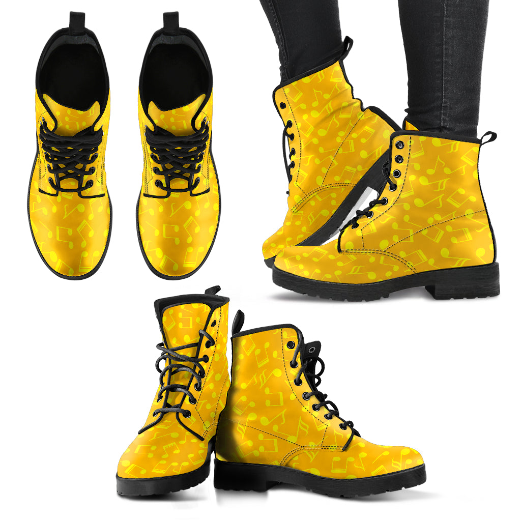Musical Notes Yellow Leather Boots