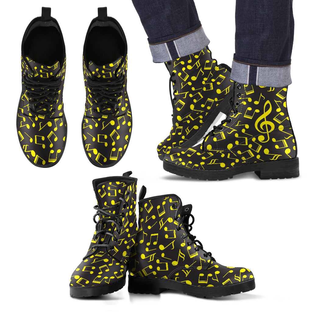 Musical Notes Treble Clef Yellow Leather Boots
