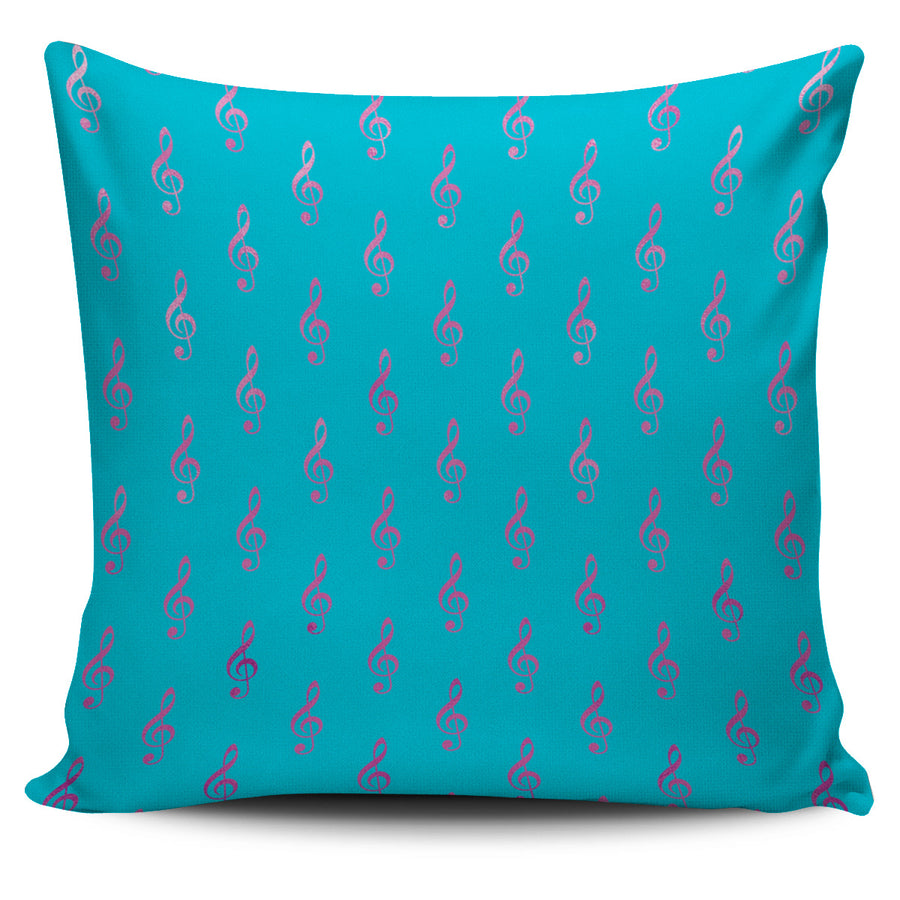 Pink Treble Clefs Blue Pillow Cover