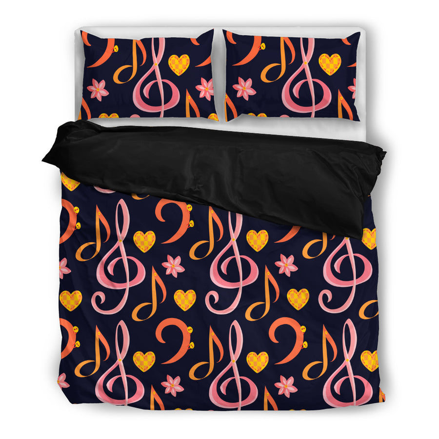 Pink & Orange Music Symbols Bedding Set