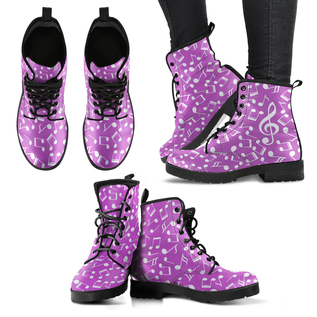 Musical Notes Treble Clef Purple Leather Boots