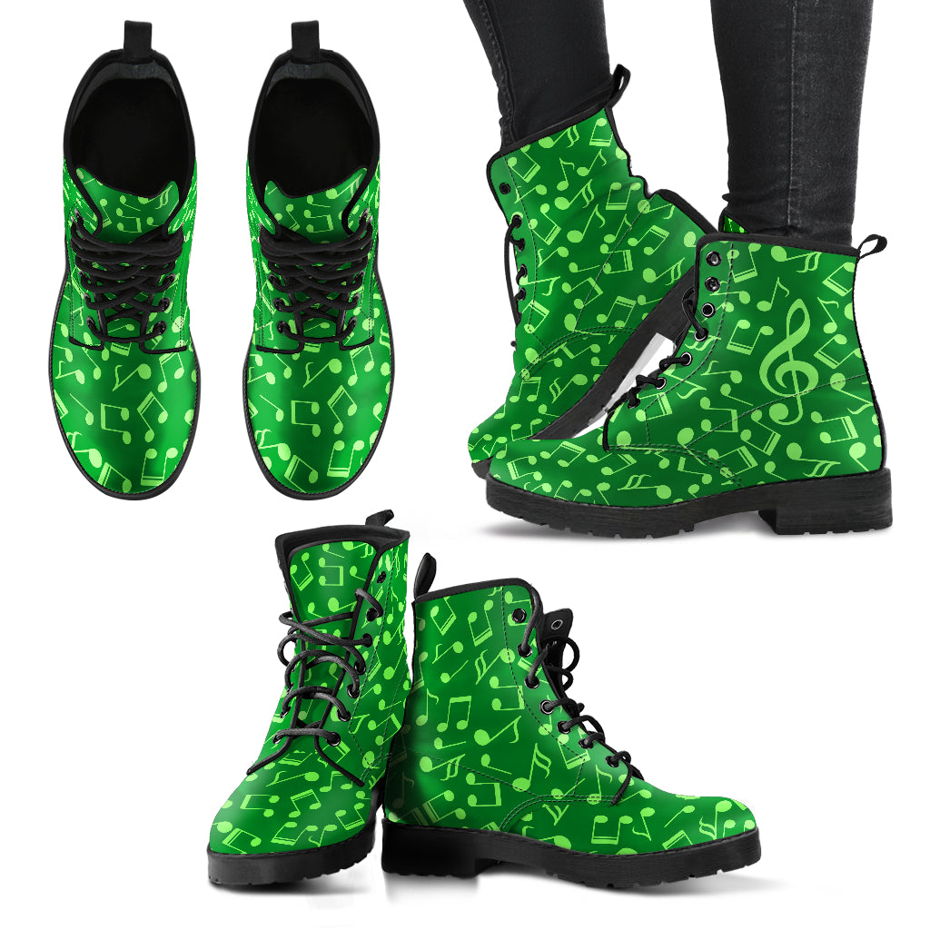 Musical Notes Treble Clef Green Leather Boots