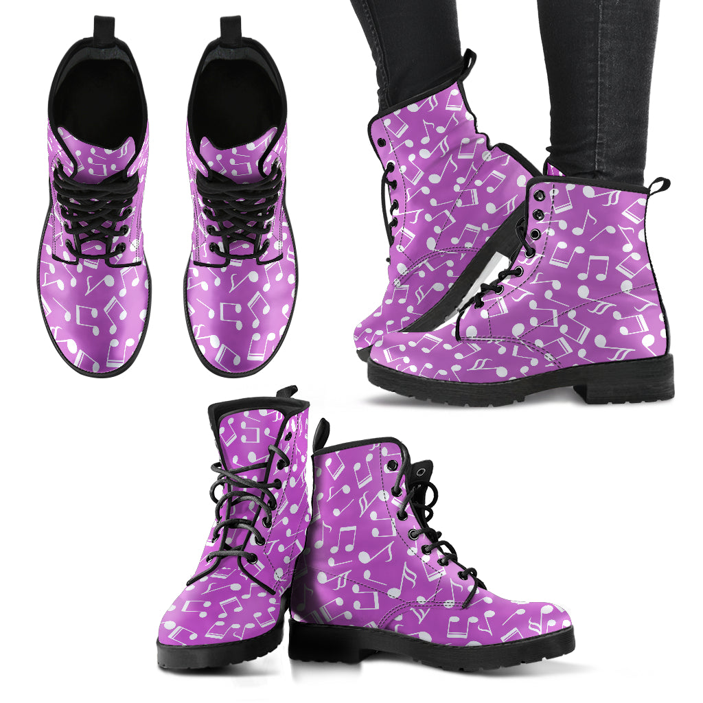 Musical Notes Purple Leather Boots Men