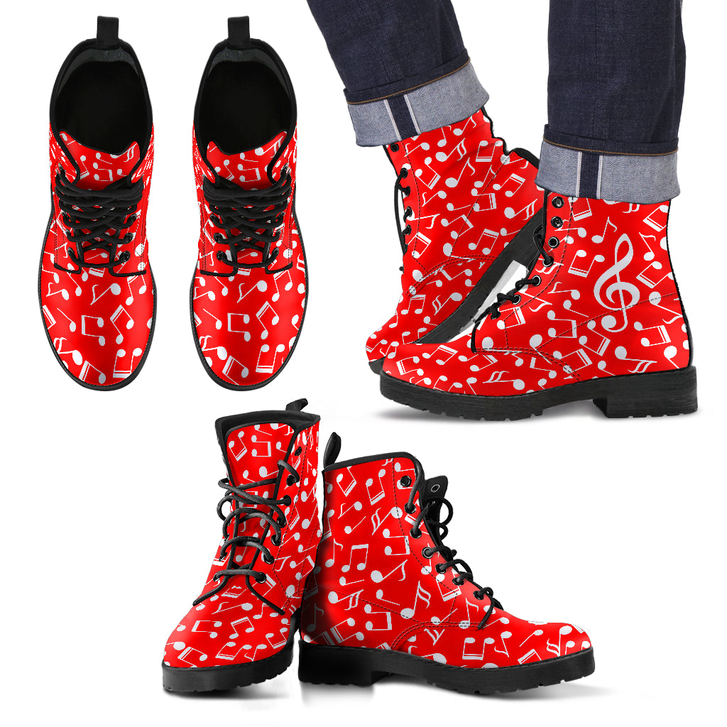 Musical Notes Treble Clef Red Leather Boots