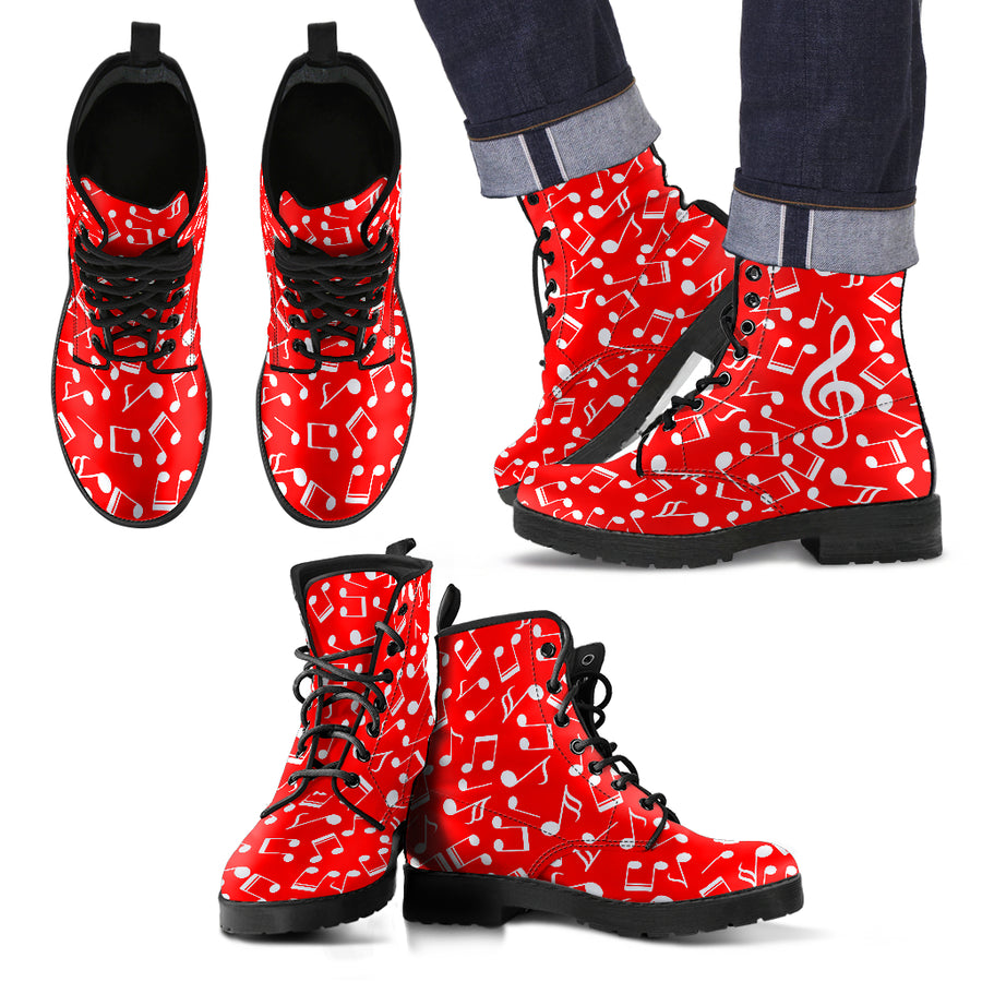 Musical Notes Treble Clef Red Leather Boots
