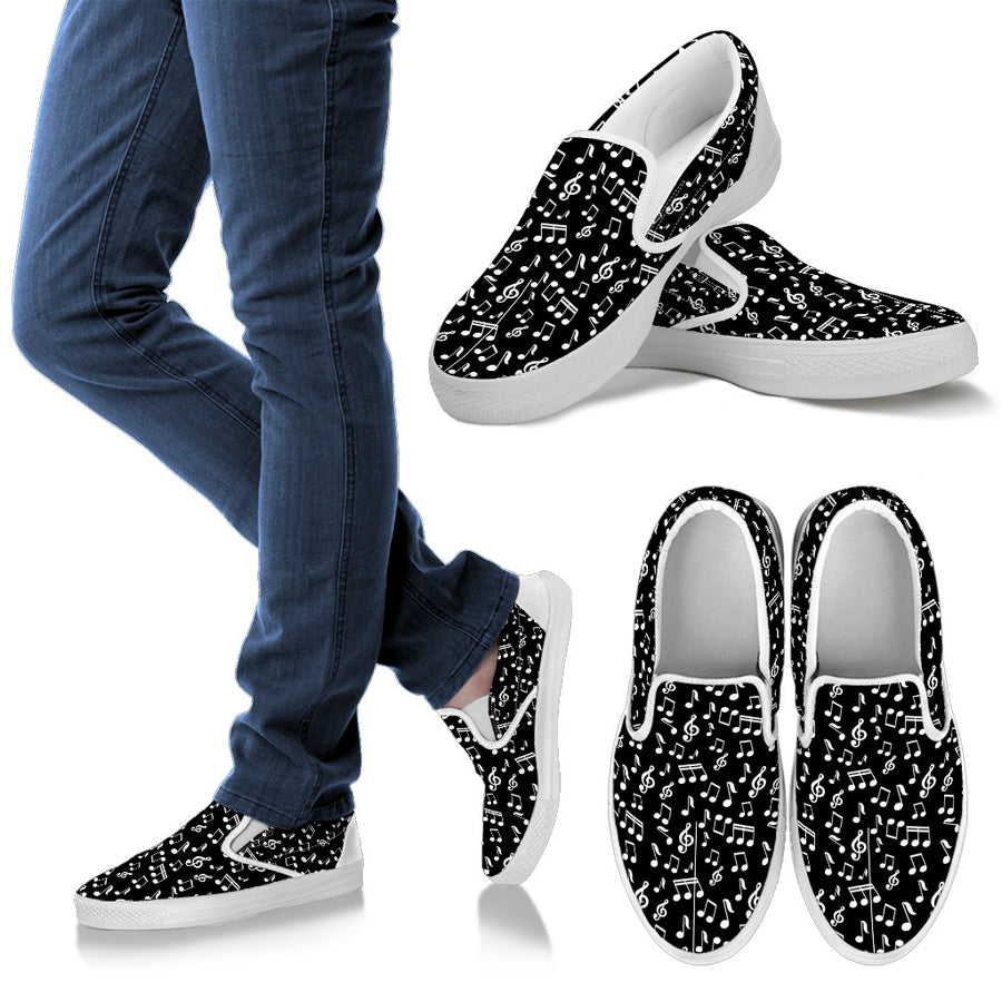 Black Music Notes Men's Slip Ons - Artistic Pod Review