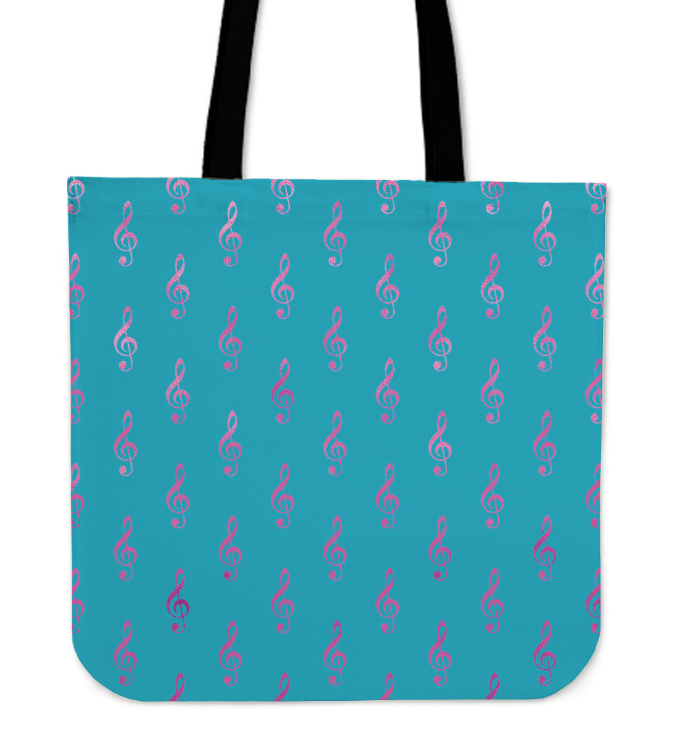 Turquoise and Pink Treble Clef Tote Bag