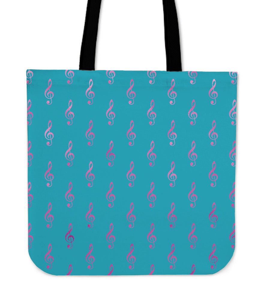 Turquoise and Pink Treble Clef Tote Bag