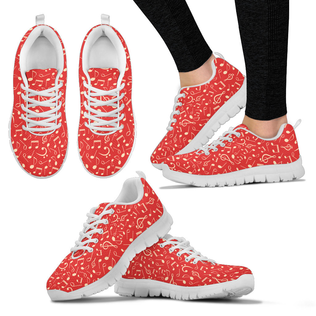 Red Music Notes Sneakers for Women