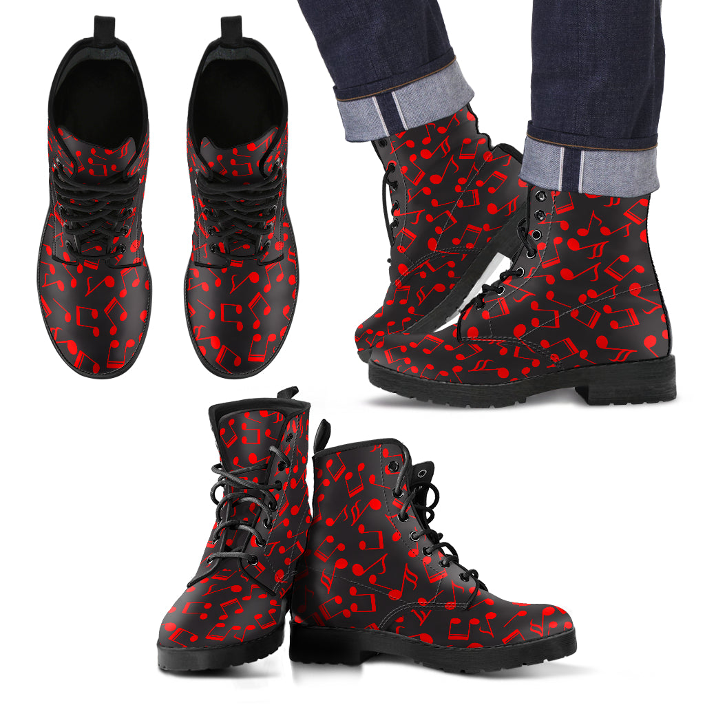 Musical Notes Red Leather Boots